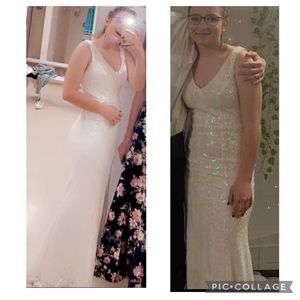 White sequined prom dress. Size 9